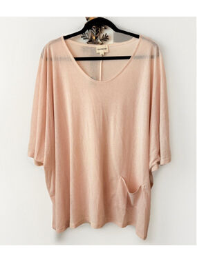 🇺🇸 Lala Factory Beige Oversized Tunic Top Large Pocket Dolman Sleeve L
